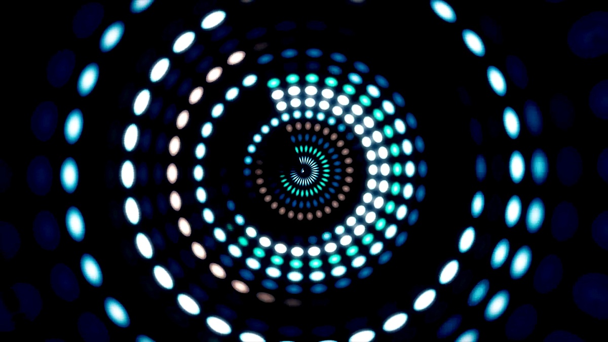 发光的圆形3D UI元素。照明几何圆和球体形状转换为无缝循环。圆形辉光动画