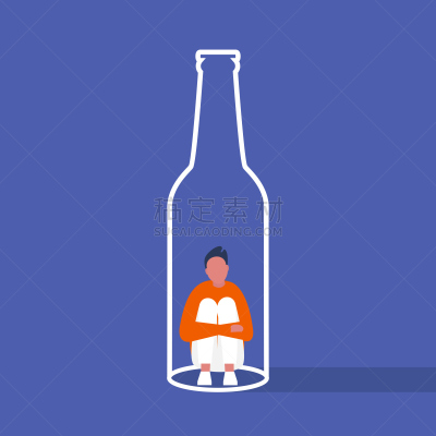 瓶子,捕获的,性格,矢量,绘画插图,男性,平坦的,里面,青年人,酗酒