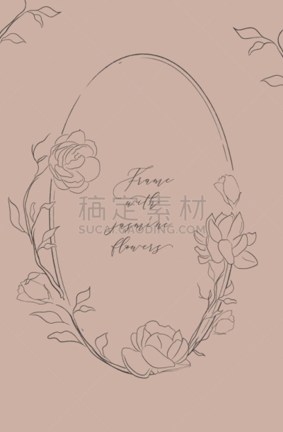 茉莉,矢量,铅笔画,华丽的,请柬,边框,铅笔,简单,复古风格,婚礼