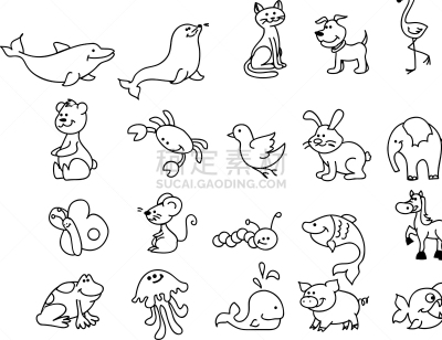 可爱的,动物,图标集,猴子,青蛙,狮子,狗,象,山羊,鸟类
