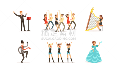 戏剧表演,绘画插图,表演者,矢量,夜生活,舞台,性格,进行中,表演
