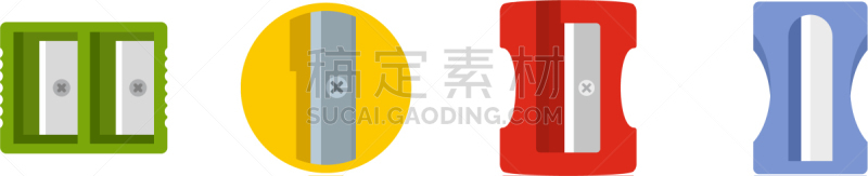 卷笔刀,图标集,扁平化设计,塑胶,铅笔,小的,设备用品,轮廓,锐角,切断