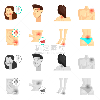 图标集,分离着色,身体受伤,饥饿的,头痛,图像,设计,生病,收集
