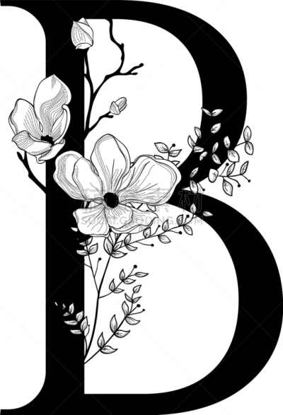 印有花压字品牌,品牌名称,英文字母B,动物手,书,自然,华丽的,请柬,绘制,花