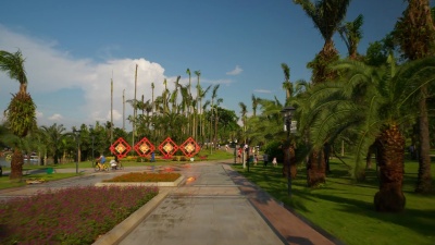 晴天珠海市著名公园胡同步行全景 中国
