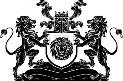 狮子,盾,背景分离,边框,复古风格,古董,古典式,动物,后腿站立,丝绸