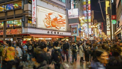 大阪南坝街市场  Timelapse拥挤的人群