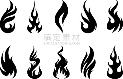 火焰,分离着色,白色,热,大篝火,设计元素,矢量,火球,剪影