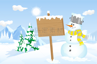 冬天,雪人,拿着,标志,木制,景象,可爱的,图像,雪