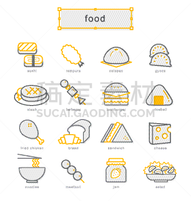 黄色,食品,计算机图标,细的,分离着色,奶酪,牛排,寿司,肉