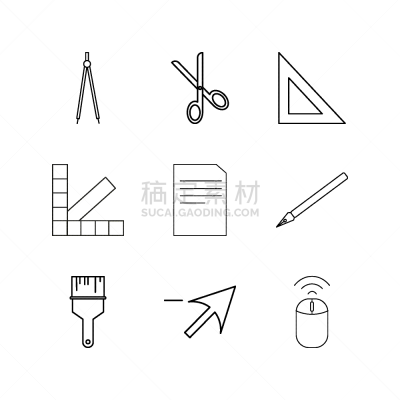 轮廓,直的,计划书,图标集,图像,矢量,水笔,罗盘,石洞壁画,三角板