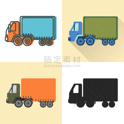 风格,Jumbon,卡车,线条,图标集,平坦的,商务,汽车,直的,证章