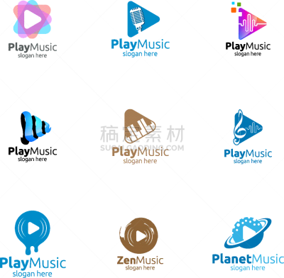 music logo with note and play concept