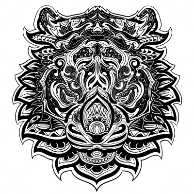 式样,艺术,绘画插图,矢量,动物头,虎,摆拍,人的头部,白色