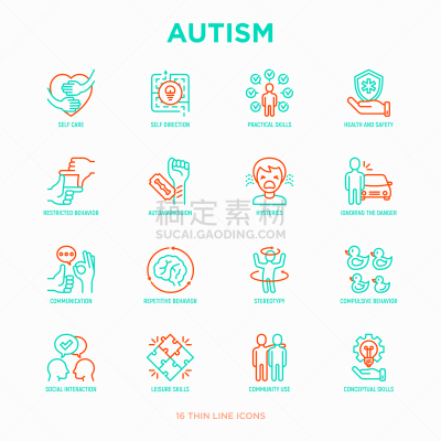 技能,危险,绘画插图,矢量,不理的,计算机图标,细的,自闭症,重复,沟通