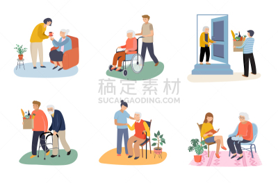 轮椅,书,人,瘟疫,志愿者,青年人,老年人,协助,支撑,步行