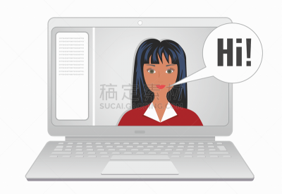 绘画插图,女孩,会议,笔记本电脑,家庭办公,女人,矢量,显示器,看,住房
