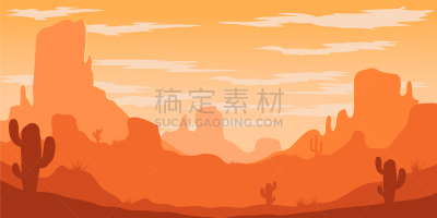 desert landscape with cactuses and mountains in