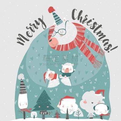 可爱的,熊,卡通,婴儿,寒冷,贺卡,摩尔多瓦共和国,雪,哺乳纲,山羊
