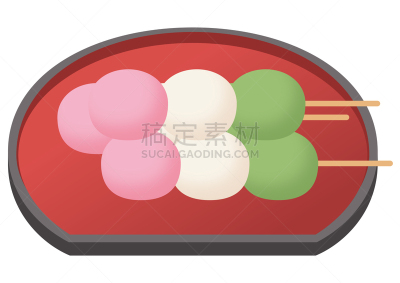 日本,餐具,红色,盘子,彩色图片,团子,三个物体,布置
