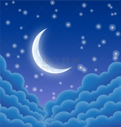 夜晚,月亮,星星,午夜,云景,清新,月,浪漫,天空,新月形