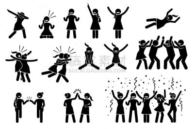 女孩,女人,注视镜头,女性,简笔人物画,顶拳,庆祝,抱