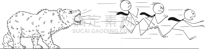 男商人,大熊座,卡通,商务,风险,安全,棍,跑,衰退,咆哮