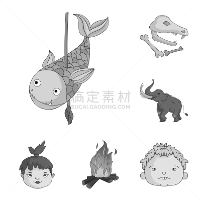 计算机图标,黑白图片,新生活,石器时代,分离着色,时间,人,柴火,布置,收集