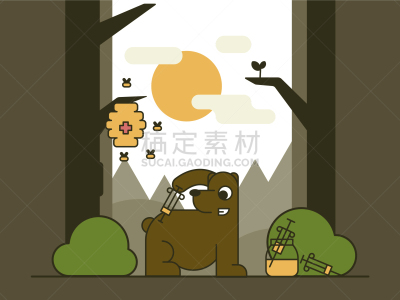 森林,大熊座,可爱的,图像,矢量,动物,熊,蜜蜂,山,偷盗