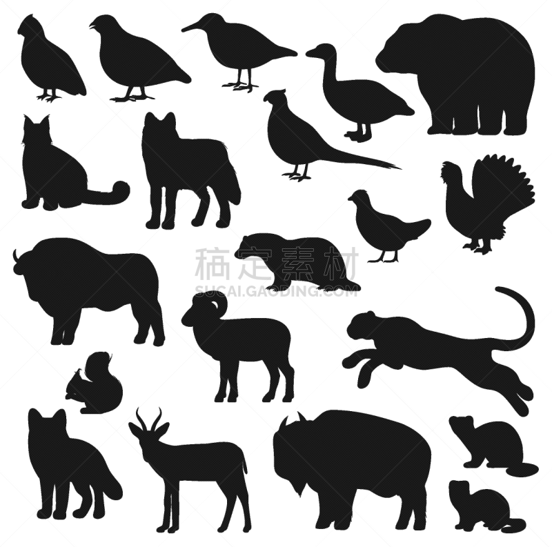 bear duck buffalo wolf panther fox silhouette