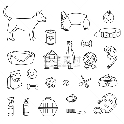 狗,乱画,矢量,绘画插图,黑白图片,宠物商店,球,玩具,动物,奖