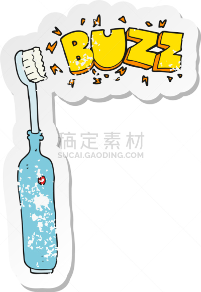 标签,仿旧磨损的效果,漫画,可爱的,传统,图像,牙刷,矢量,艺术品,绘制