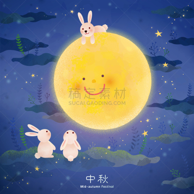 月亮,兔子,可爱的,自然,韩国中秋节,秋天,图像,无人,矢量,月光