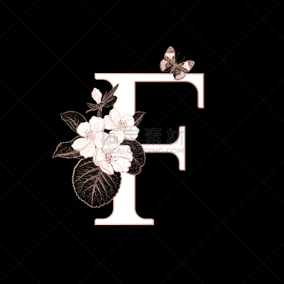 英文字母F,花朵,蝴蝶,樱之花,枝,装饰