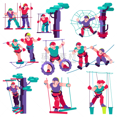 绳子,设备用品,儿童,绘画插图,矢量,分离着色,冒险,活动,攀登,布置