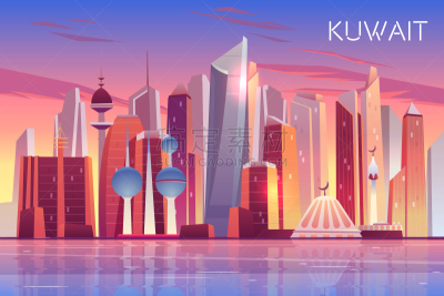 现代,都市风景,城市天际线,州,科威特市,中东人,国内著名景点,华丽的,华贵,波斯湾
