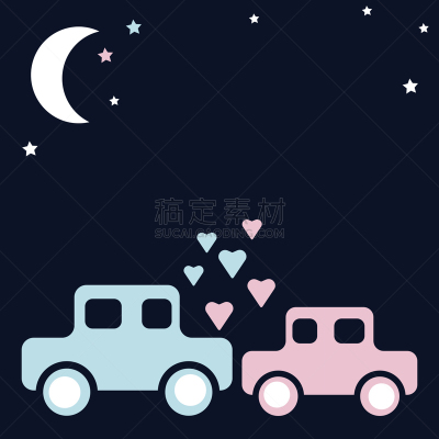 可爱的,两个物体,情人节卡,天空,卡通,夜晚,星形,月亮,交通,文字