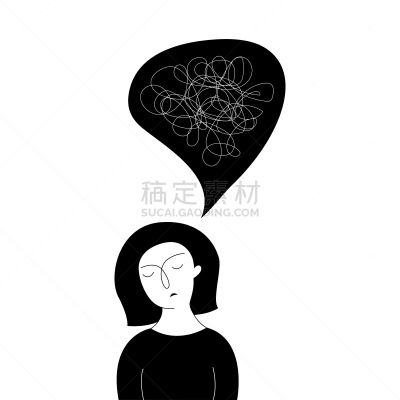沮丧,女人,一个人,青年女人,哀悼者,绘画插图,卡通,仅一个女人,发狂的,问题
