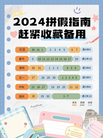 2024年假期拼假指南小红书配图