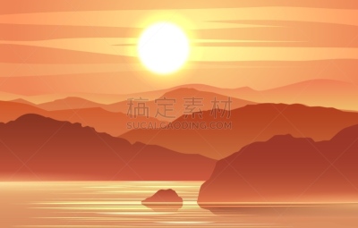 山脉,全景,黎明,山脊,环境,云,黄昏,简单,湖,背景