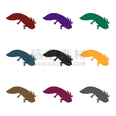 分离着色,Axolotl,墨西哥,黑色,计算机图标,可爱的,宠物,濒危物种,白化病者,改变