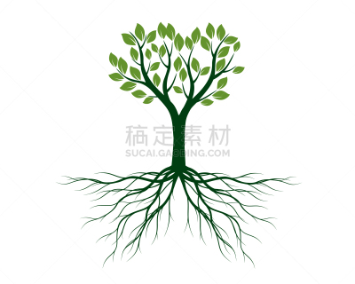 轮廓,叶子,根部,绿色,环境,春天,植物,草图,树,剪影