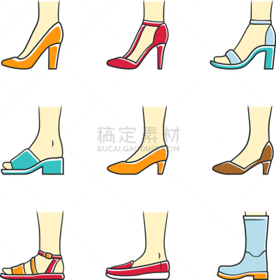 秋天,鞋子,绘画插图,冬天,凉鞋,夏天,矢量,靴子,细高跟鞋