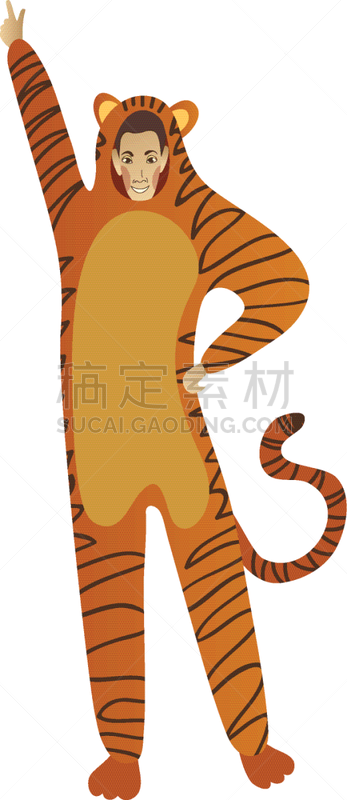 摆拍,男人,举起手,老虎装,可爱的,事件,传单,微笑