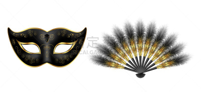 扇子,威尼斯面具,黄金,翎毛,黑色,装饰品,化妆舞会服,秘密,华丽的
