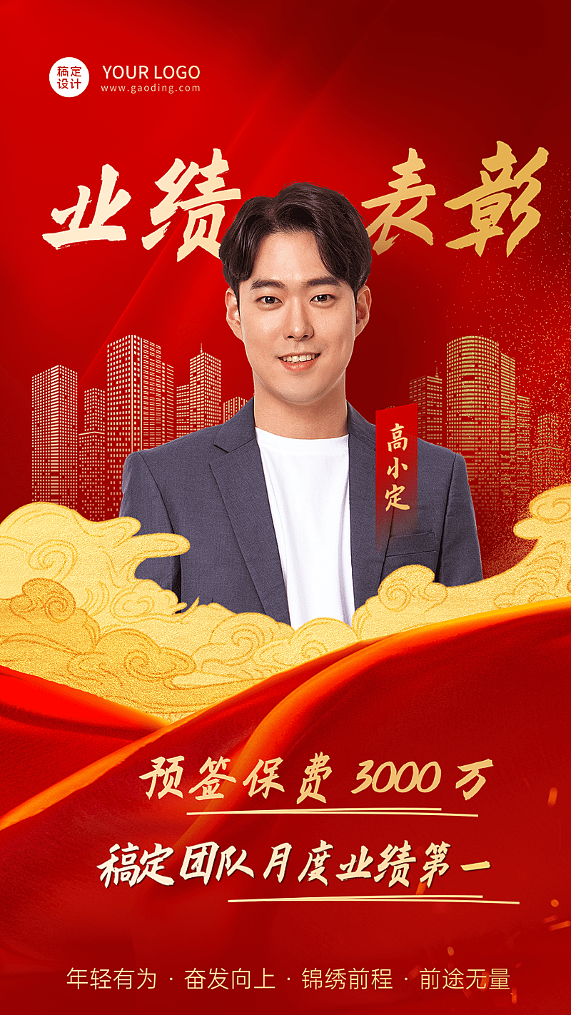 金融保险销售业绩表彰喜报贺报喜庆风人物海报