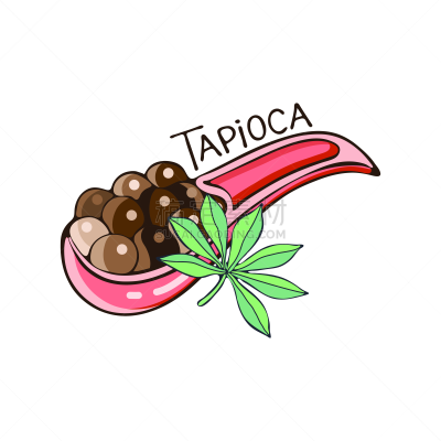 球体,木薯,木薯布丁,黑珍珠,绘画插图,珍珠奶茶,矢量,分离着色,一个物体,叶子