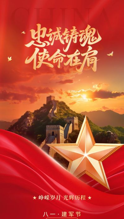 建军节节日祝福政务感全屏竖版海报