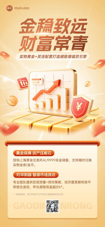 黄金基金3D风金融投资理财产品宣传全屏海报AIGC