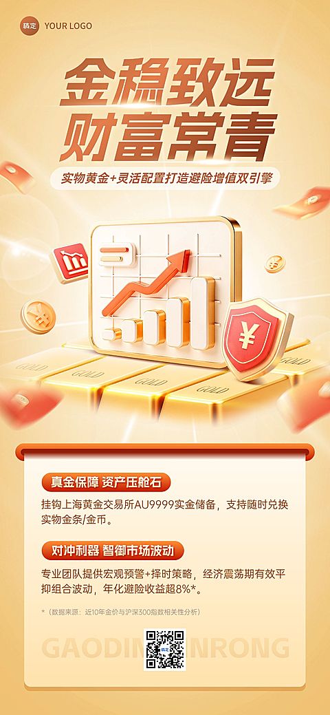 黄金基金3D风金融投资理财产品宣传全屏海报AIGC